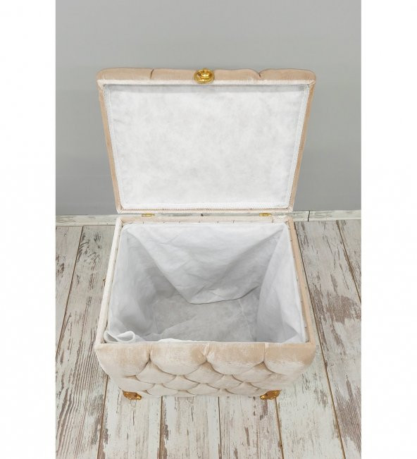 Bonny Home Kapitone MDF Vizon Renk 3lü Çamaşır Sepeti Kirli Sepeti Banyo Seti - 5