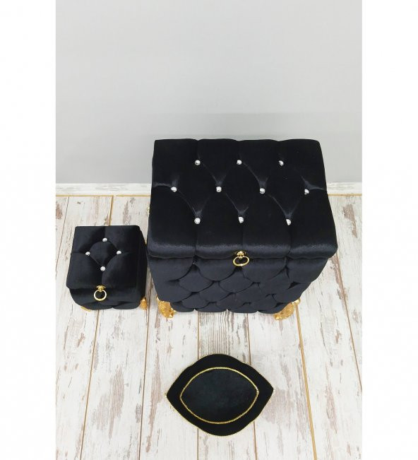 Kapitone MDF Siyah Renk 3lü Çamaşır Sepeti Kirli Sepeti Banyo Seti - 2