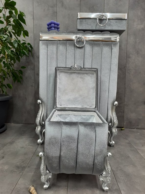 Luna Gri 3lü Kirli Çamaşır Sepeti Havluluk ve Deterjanlık Takımı 3 Parça Banyo Seti - 4