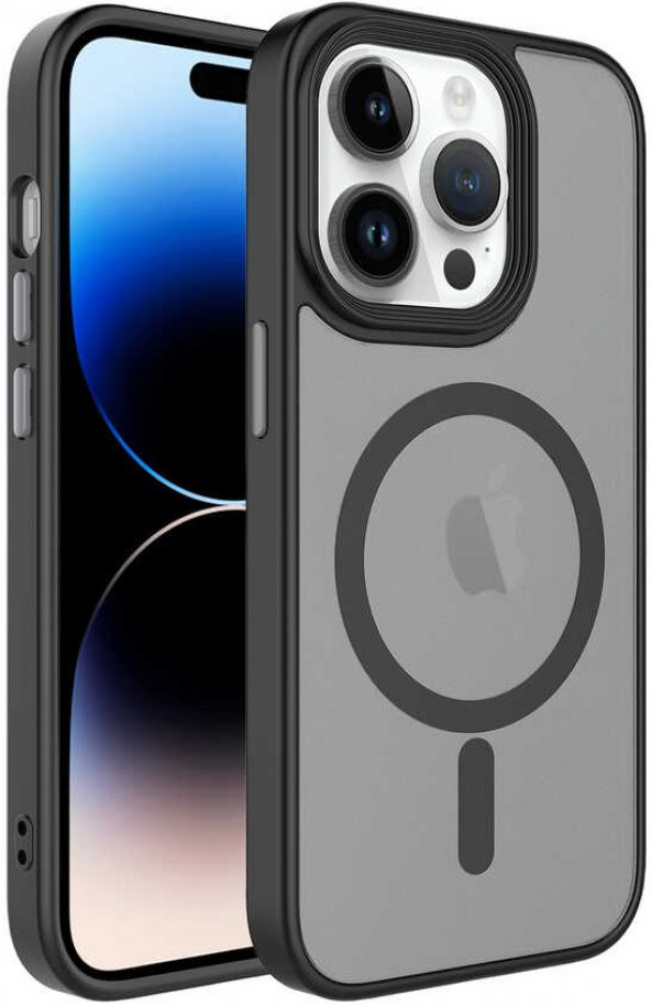 Apple iPhone 14 Pro Max Kılıf Mat Arka Yüzey Wireless Şarj Özellikli Flet Magsafe Kapak