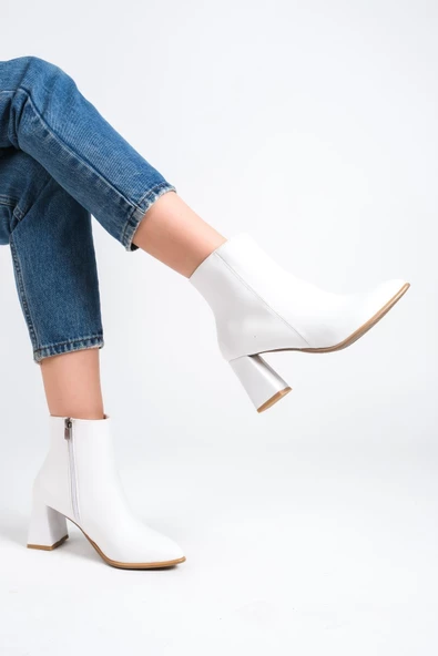 Kairobi Beyaz Mat Kalın Topuklu Bot - 2