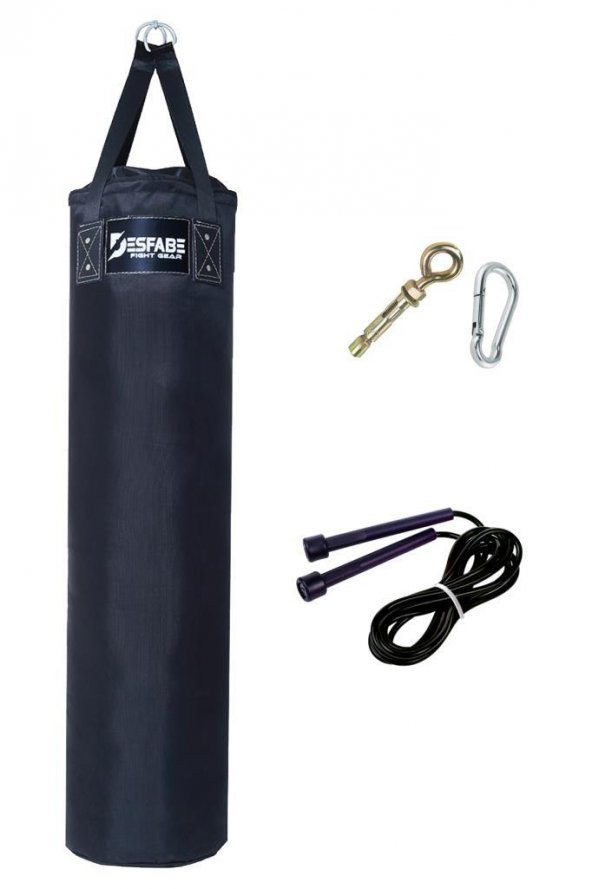 Desfabe Polydes 120x30 Cm Kolonlu Boks Kum Torbası Siyah+Askı Aparatı+Atlama İpi