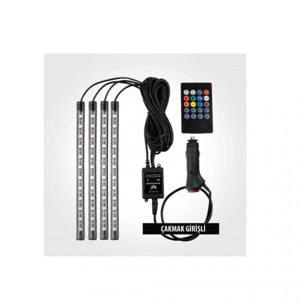 4 Parçalı Uzaktan Kumandalı Ayak Altı Aydınlatma 12 Led Çok Renkli Müzikli Araba Ledi - 5