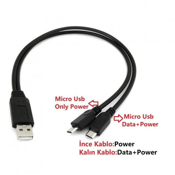 Micro Usb Y Kablo Data Power Çevirici Dönüştürücü Çoklayıcı Kablo - 4