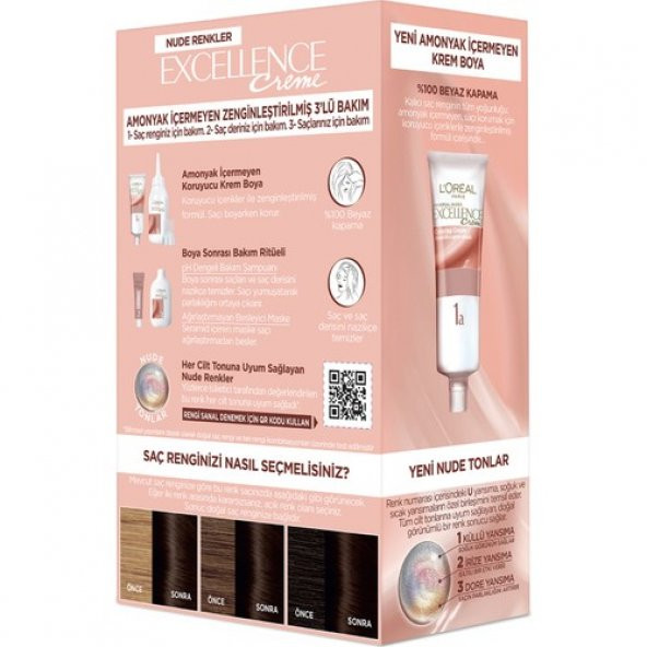L’oréal Paris Excellence Creme Nude Renkler Saç Boyası – 3u Nude Koyu Kahve - Resim 4