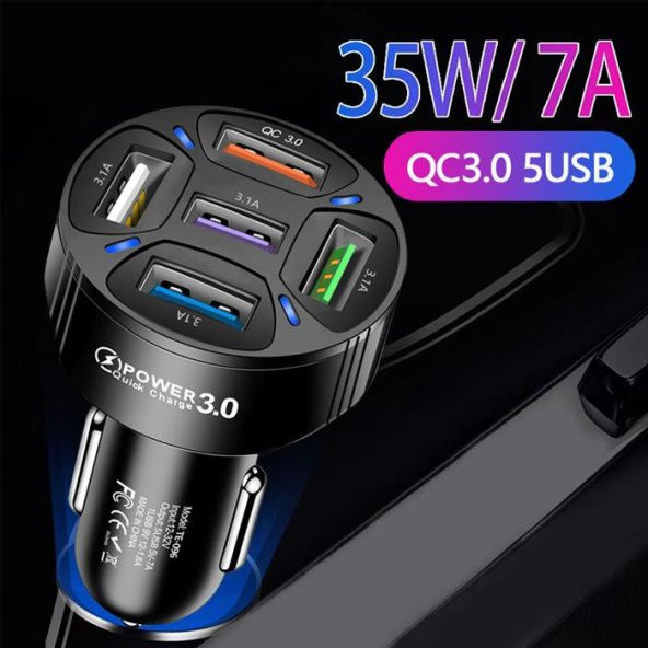 Ally Qc3.0 5 Port Çıkışlı Çoklu USB Araç Içi Çakmaklık Hızlı Şarj Başlığı - 3