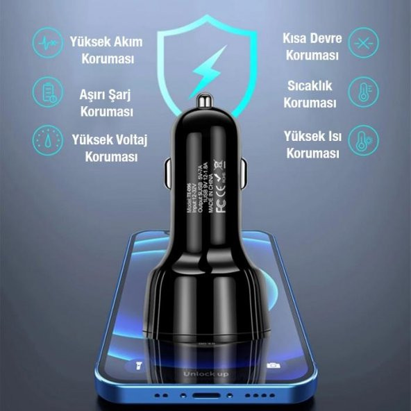 Ally Qc3.0 5 Port Çıkışlı Çoklu USB Araç Içi Çakmaklık Hızlı Şarj Başlığı - 6