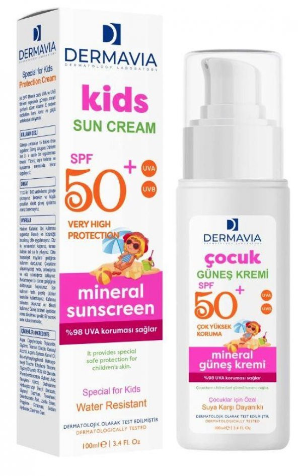 Dermavia Spf 50 Koruma & Çocuk & Bebek Yüz Ve Vücut Güneş Kremi Mineralli 100 Ml