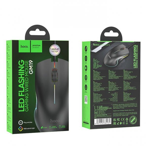 HOCO GM19 RGB LED Işıklı Gamer Oyuncu Kablolu Optik Mouse - 2