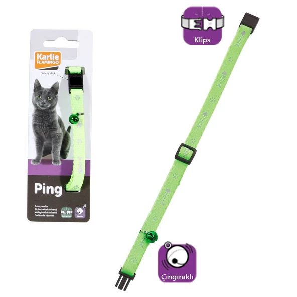 Karlie Kedi Tasması Çıngıraklı 30 cm Yeşil