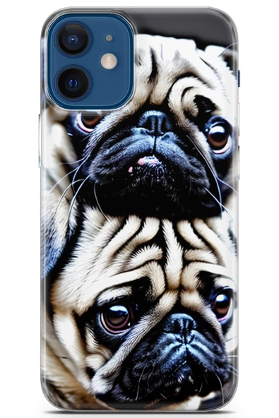 Apple iPhone 12 Mini Uyumlu Kılıf Dogs 20 İkili Pug Renkli Kılıf Bej