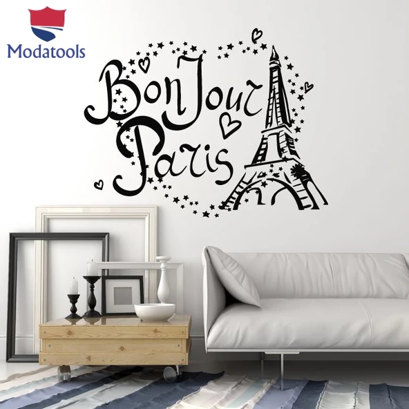 Seyahat Acentası Duvar Sticker Bonjour Paris Eyfel Kulesi Fransa Aşk Yıldız Çıkartmaları