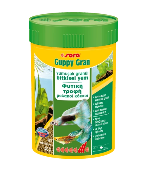 Sera Guppy Gran 100 ml. 48 gr Skt :11/2025 Lepistes Balık Yemi Orjinal Kutu