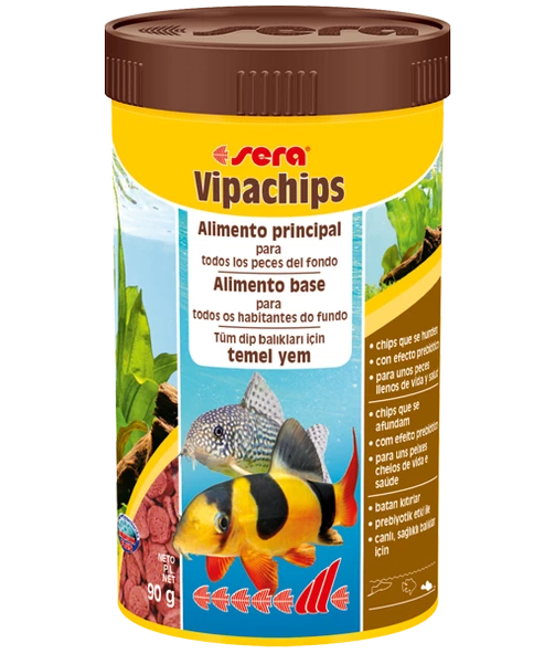 Sera Vipachips Tablet 250 ml 90gr SKT:05/2027 Orjinal kutusunda Vatoz çöpçü Balığı yemi