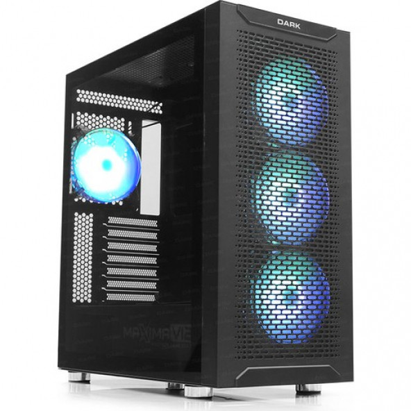 Dark Maxima V12 Temperli Cam Arka ARGB LED Fanlı Dikey Ekran Kartı Takılabilen USB 3.0 ATX Oyuncu Kasası - 4