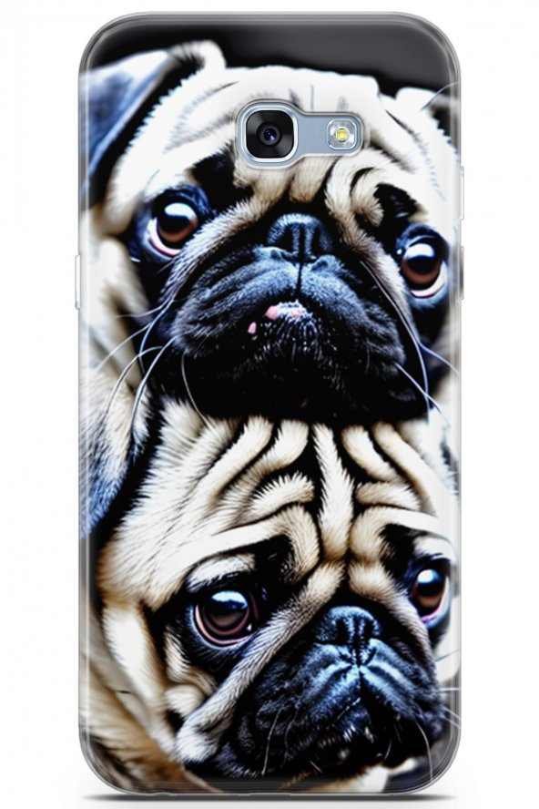 Samsung Galaxy A5 2017 Uyumlu Kılıf Dogs 20 İkili Pug Renkli Kılıf Bej