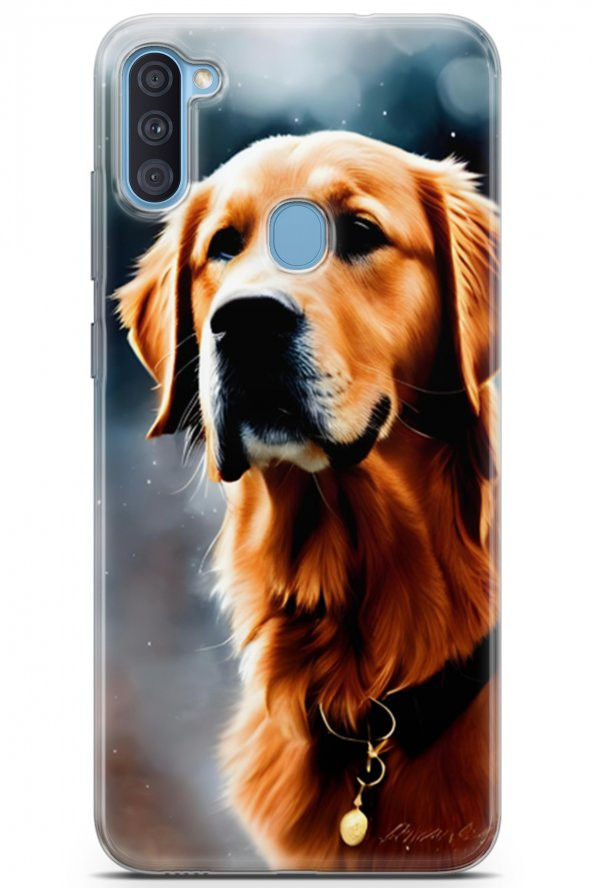Samsung Galaxy A11 Uyumlu Kılıf Dogs 16 Golden Retriever Hediyelik Kılıf Kahverengi