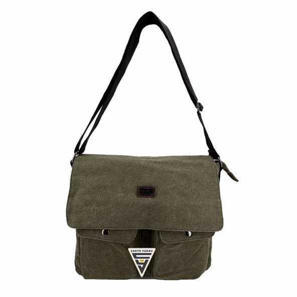 Ççs London 31469 Kanvas Postacı Omuz Çanta Haki - Resim 5