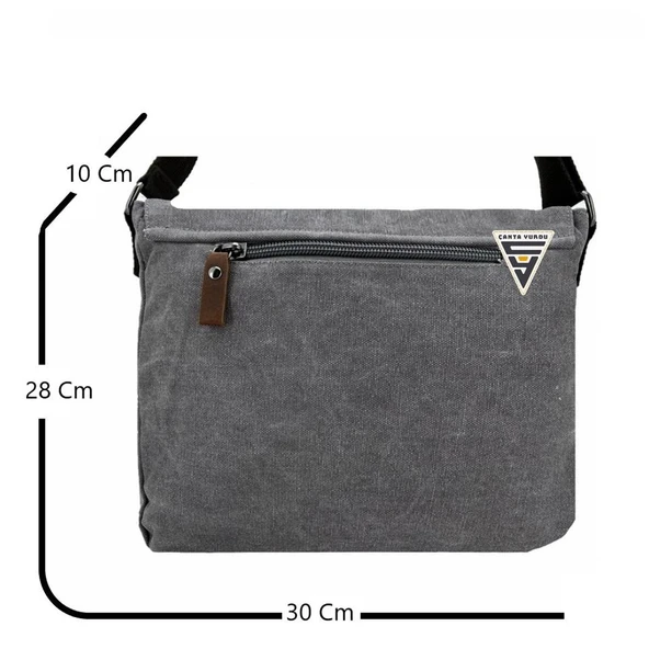 Ççs London 31469 Kanvas Postacı Omuz Çanta Gri - Resim 3