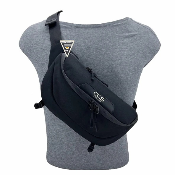 ÇÇS London 31412 Çift Gözlü XL Bel Çantası Siyah - Resim 4