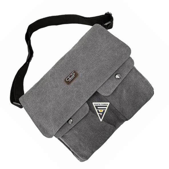 Ççs London 31469 Kanvas Postacı Omuz Çanta Gri - Resim 4