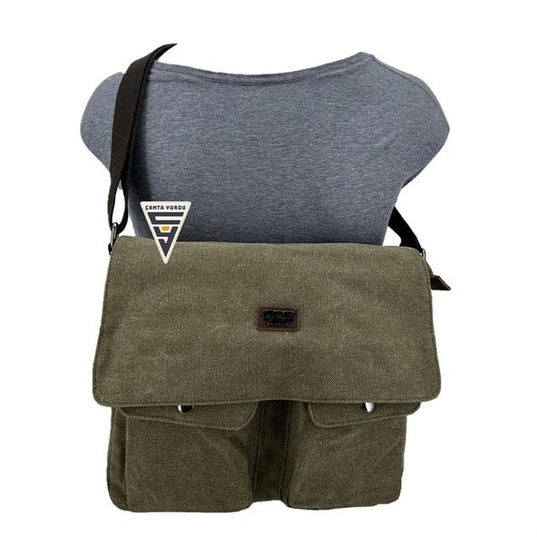 Ççs London 31469 Kanvas Postacı Omuz Çanta Haki - Resim 3