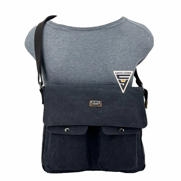 Ççs London 31469 Kanvas Postacı Omuz Çanta Siyah - Resim 4