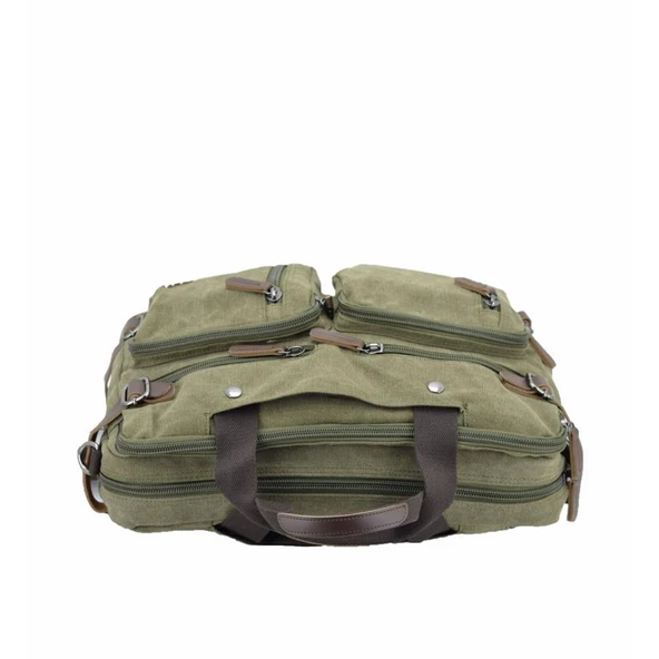 Ççs London 31458 Kanvas Sırt Laptop ve Evrak Çantası Haki - Resim 3