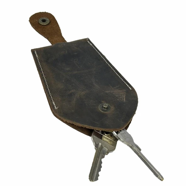 Hakiki Deri Hazneli Anahtarlık Crazy Kahve - Resim 3