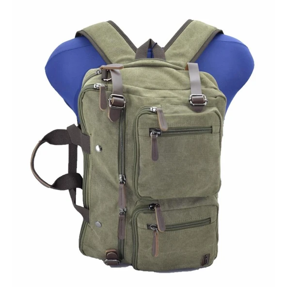 Ççs London 31458 Kanvas Sırt Laptop ve Evrak Çantası Haki - Resim 4