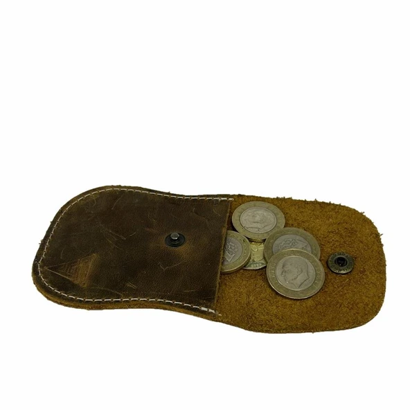 Hakiki Deri Anahtar Bozuk Para Cüzdanı Crazy Taba - Resim 4