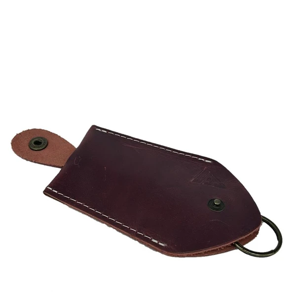 Hakiki Deri Hazneli Anahtarlık Bordo - Resim 5