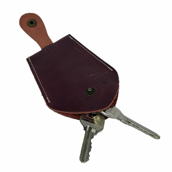Hakiki Deri Hazneli Anahtarlık Bordo - Resim 2