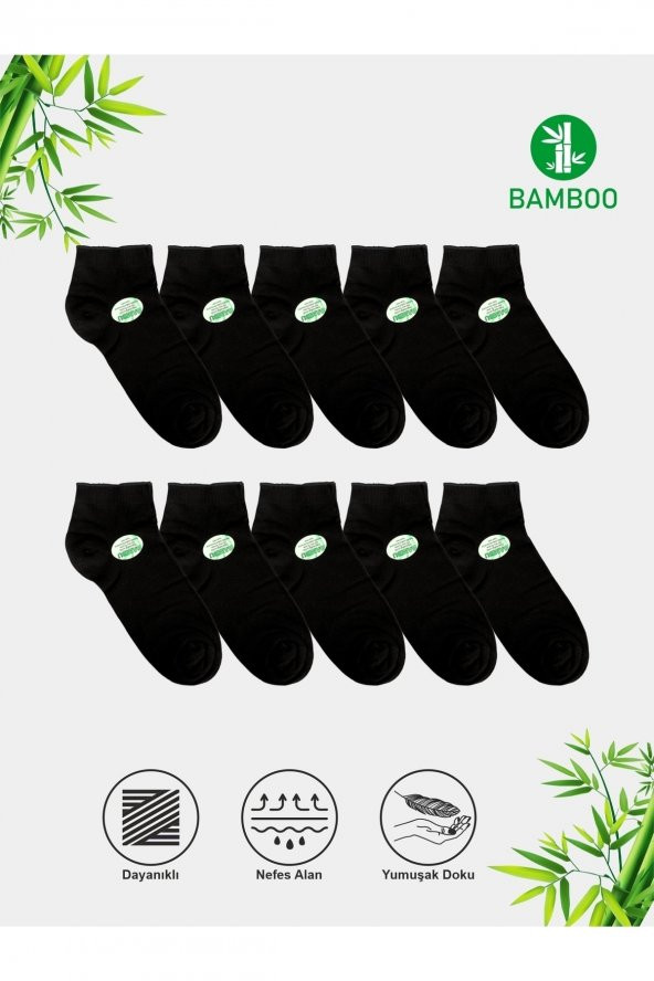10 Çift Erkek Bambu Siyah Premium Patik Çorap