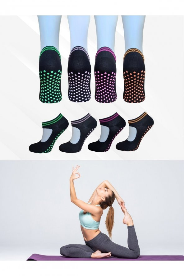 4 Çift Renkli Kaydırmaz Yoga Fitness Plates Çorap
