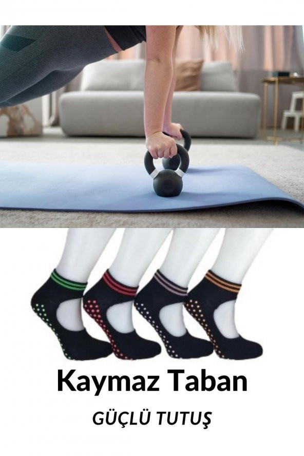 4 Çift Renkli Kaydırmaz Yoga Fitness Plates Çorap - 2