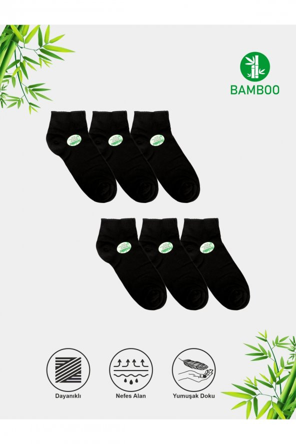 6 Çift Erkek Bambu Siyah Premium Patik Çorap