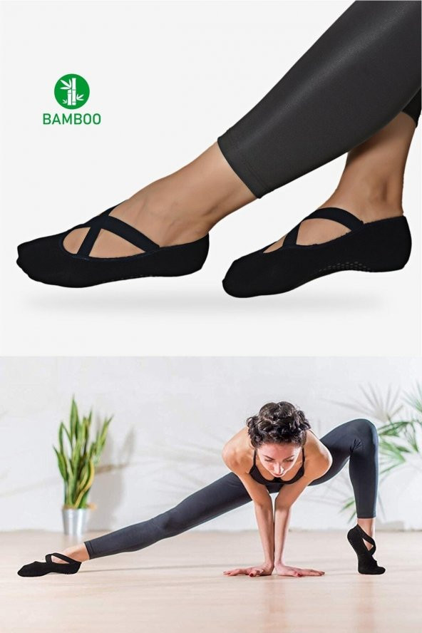 3 Çift Yüksek Kalite Siyah Kaydırmaz Yoga Fitness Reformer Pilates Bambu Çorap