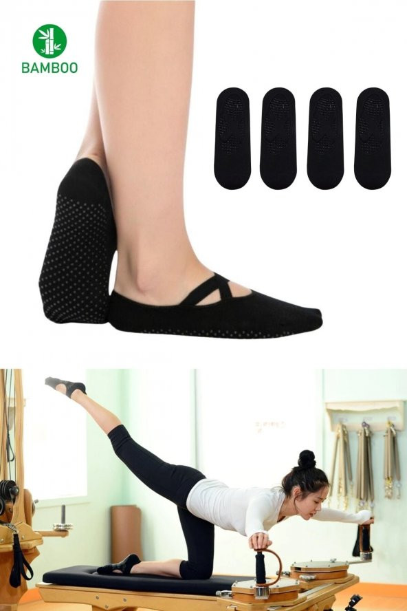 4 Çift Yüksek Kalite Siyah Kaydırmaz Yoga Fitness Reformer Pilates Çorap
