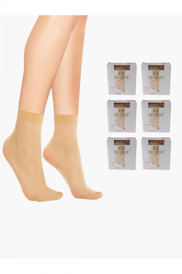 6 Çift Kadın Ten Fit 15 İnce Süper Denye Soket Çorap