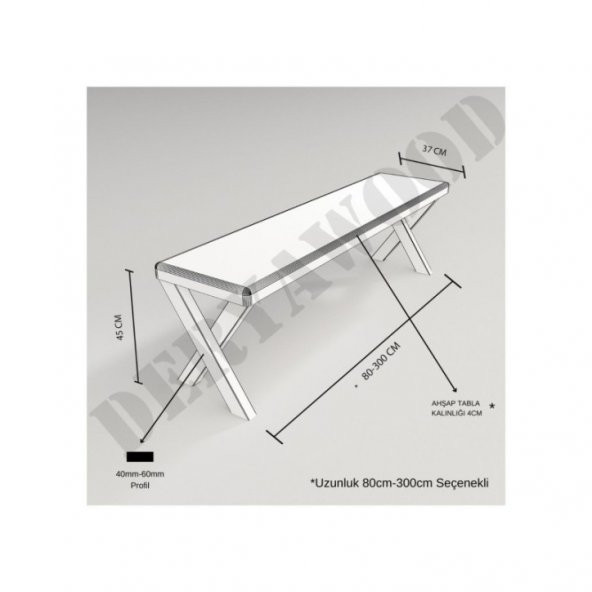 Deryawood Masif Ahşap Andora Bank Beyaz Ayak  37*100*45cm - Resim 2