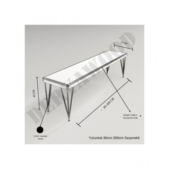 Deryawood Masif Ahşap Rhea Bank  37*80*45cm - Resim 3