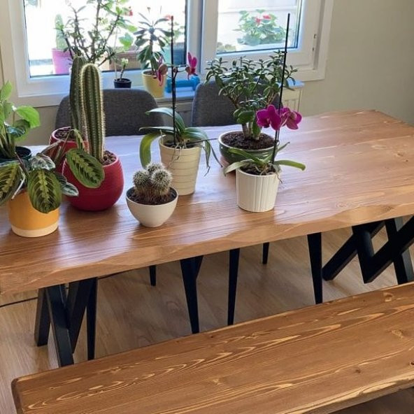 Deryawood Masif Ağaç Mutfak Masası 170cmx85cmx76cm- Acık Ceviz- V Ayak - Resim 3