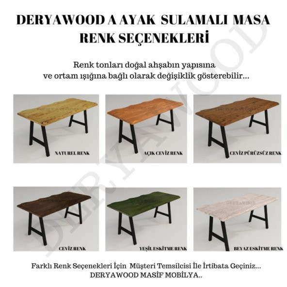 Deryawood Masif Ahşap Atair Sulamalı Yemek Masası 85*160*76cm - 2