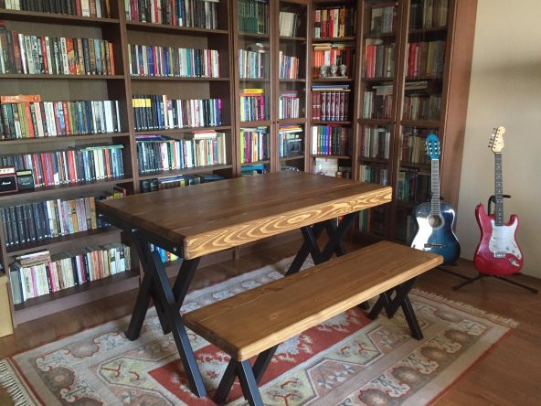 Deryawood Masif Ağaç Ahşap Mutfak Masası Takımı 4-6 Kişilik 120*85*76 Cm Masa/120*37*45  Cm Bank - Resim 2