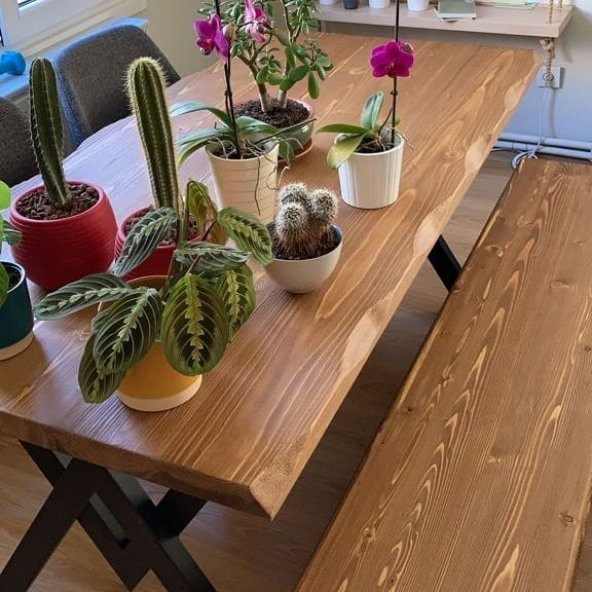 Deryawood Masif Ağaç Yemek Masası 120cmx85cmx76cm- Acık Ceviz- V Ayak ürün görseli