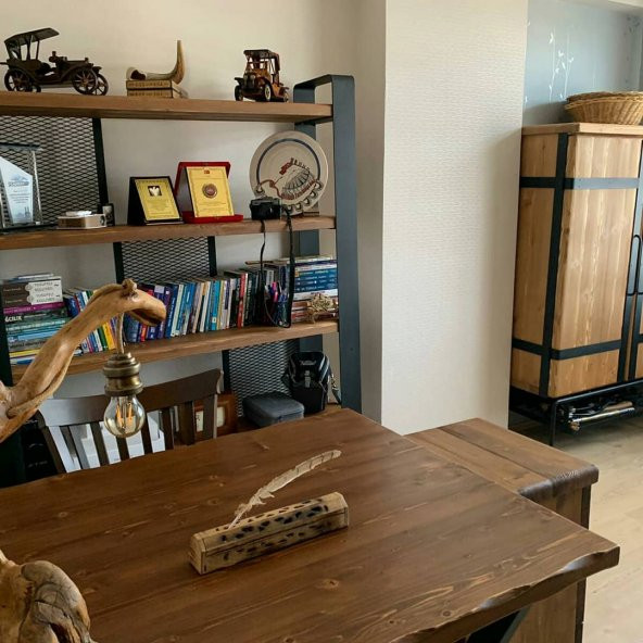 Deryawood Masif Ahşap Ofis Kitaplık 220*30*180 - 3