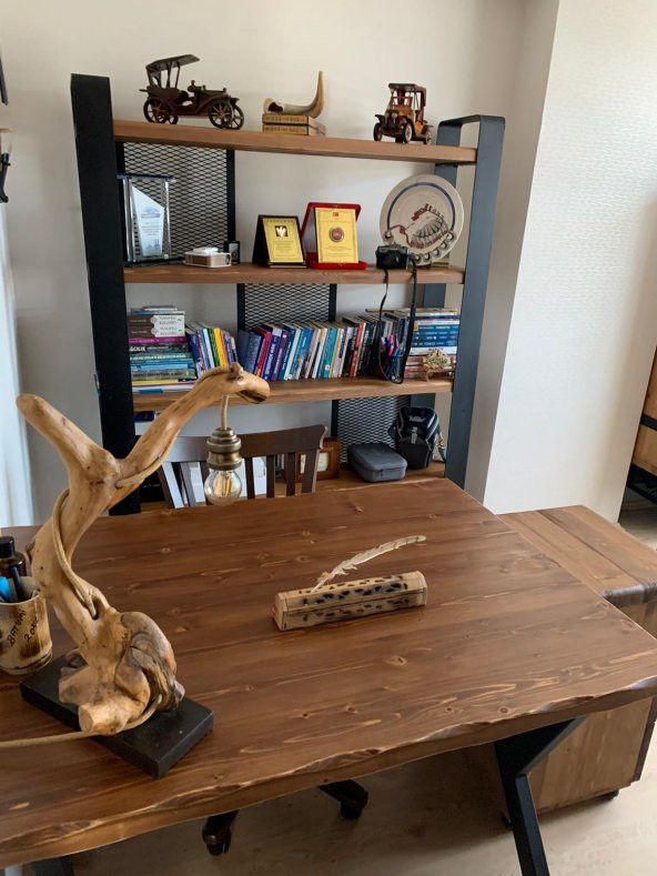 Deryawood Masif Ahşap Ofis Kitaplık 220*30*180 - 4