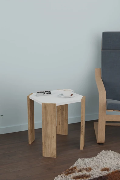 Sekizgen Üçlü Zigon Sehpa Seti Sunta Yan Sehpa Beyaz - Atlantik Çam - 2