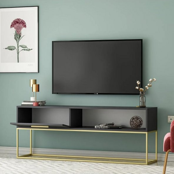 BMdekor TV Sehpası Nergis Antrasit Gold 160 cm - 2